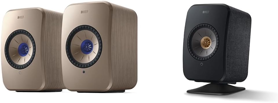 KEF LSX II Wireless HiFi Speaker System Soundwave Edition with LSX P1 Desk Pad Black Pair Large Zevon