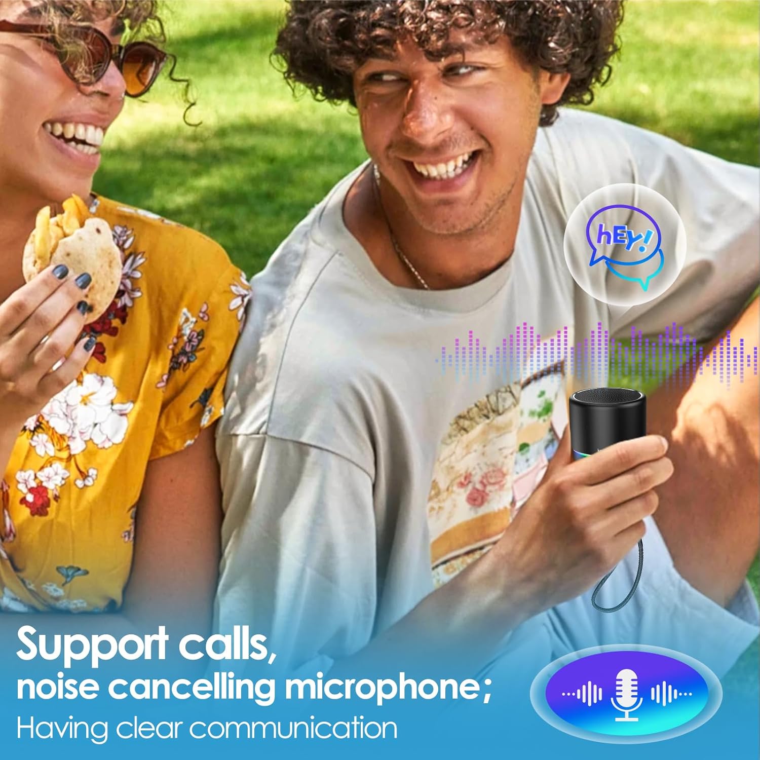 Portable Bluetooth 5.4 Speaker Mini Wireless Speaker with 12H Battery Life Noise Reduction Mic Metal Cover TWS Pairing & RGB Lights for Home Travel Outdoor Black