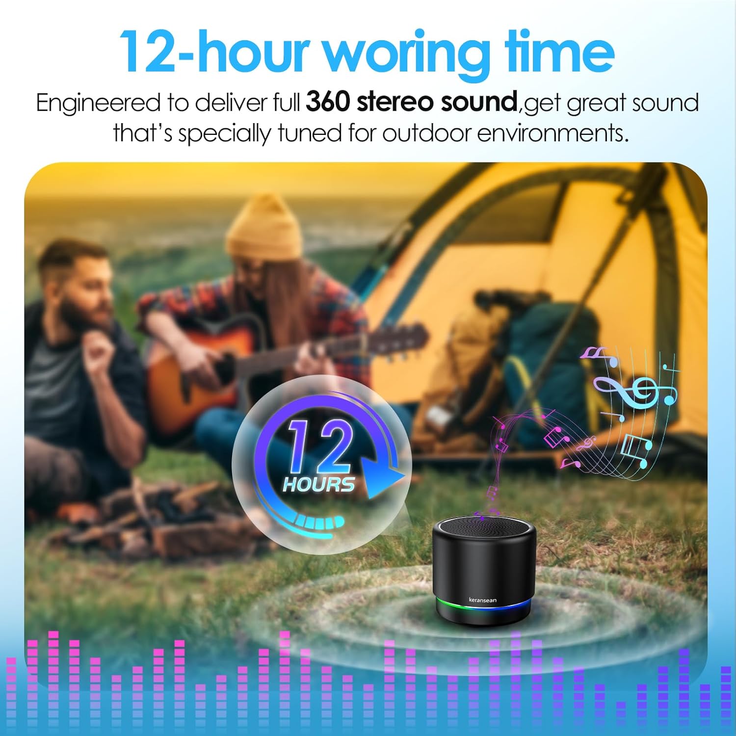Portable Bluetooth 5.4 Speaker Mini Wireless Speaker with 12H Battery Life Noise Reduction Mic Metal Cover TWS Pairing & RGB Lights for Home Travel Outdoor Black